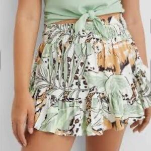 Aerie Safari Mini Skirt Womens Small Linen Ruffle Pull On Zebra Tiger Hi low